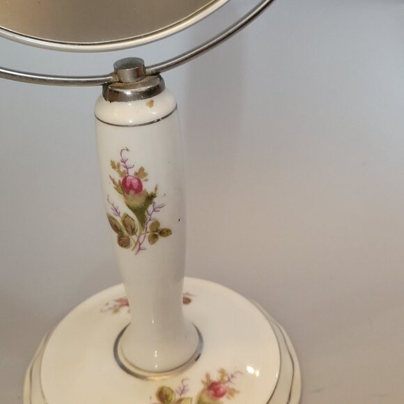 Vintage Moss Rose Porcelain Handheld Vanity Swivel Mirror With Metal Frame - Picture 4 of 6